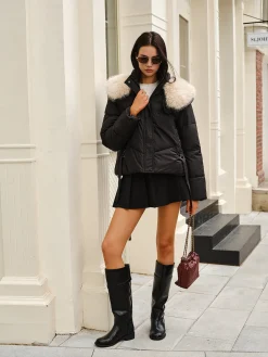 Online Fuzzy Collar Winter Short Coat Outerwear|Coats