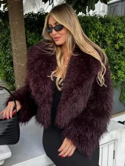 Sale Fuzzy Faux Fur Short Coat Outerwear|Coats