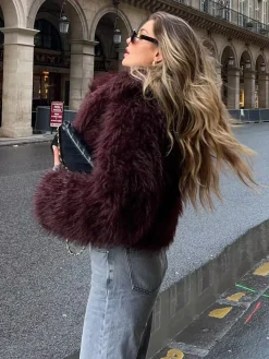 Sale Fuzzy Faux Fur Short Coat Outerwear|Coats