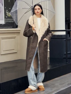 Hot Fuzzy Lined Faux Leather Winter Coat Outerwear|Coats