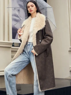 Online Fuzzy Lined Faux Leather Winter Coat Outerwear|Coats