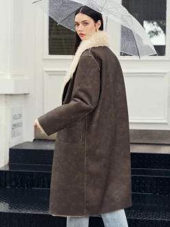 Online Fuzzy Lined Faux Leather Winter Coat Outerwear|Coats