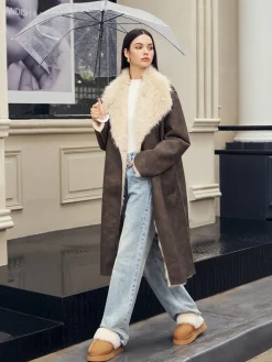 Online Fuzzy Lined Faux Leather Winter Coat Outerwear|Coats