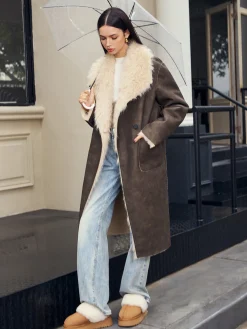 Online Fuzzy Lined Faux Leather Winter Coat Outerwear|Coats