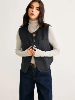 Online Geometric Button Short Vest Outerwear|Vests