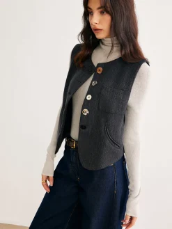 Online Geometric Button Short Vest Outerwear|Vests