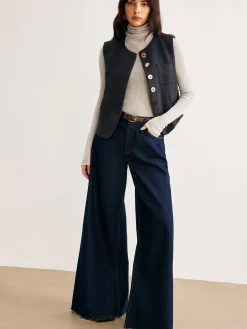 Online Geometric Button Short Vest Outerwear|Vests