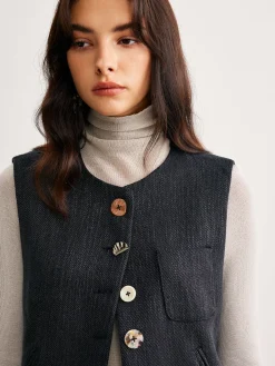 Online Geometric Button Short Vest Outerwear|Vests