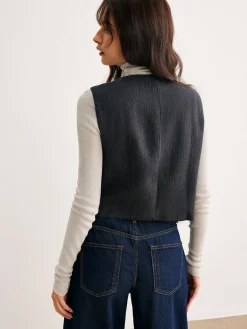 Online Geometric Button Short Vest Outerwear|Vests