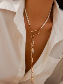 Online Geometric Chain Beaded Y-Shape Necklace Necklaces|Accessories