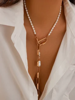 Online Geometric Chain Beaded Y-Shape Necklace Necklaces|Accessories