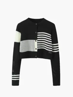 Geometric Color Block Breasted Knit Top Sweater Tops|Sweaters & Cardigans