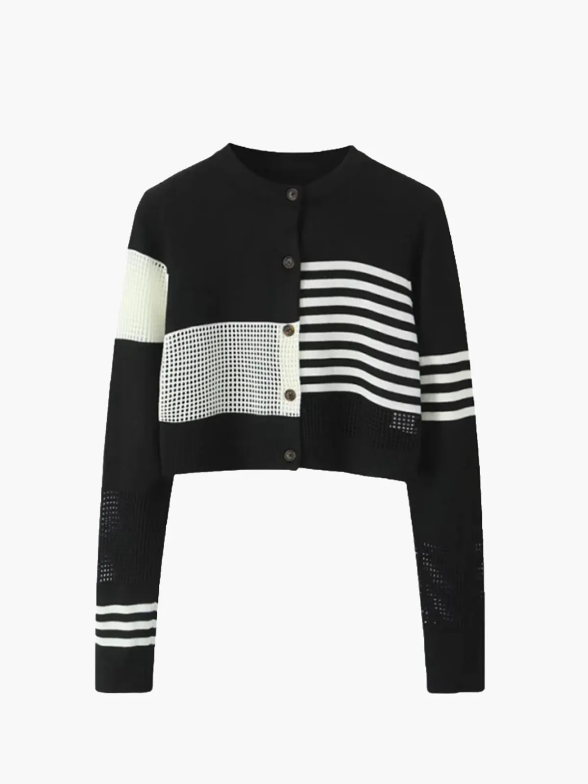 Geometric Color Block Breasted Knit Top Sweater Tops|Sweaters & Cardigans