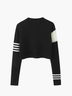 Geometric Color Block Breasted Knit Top Sweater Tops|Sweaters & Cardigans