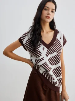 Geometric Contrast Striped Sweater Vest Sweater Vests|Sweaters & Cardigans