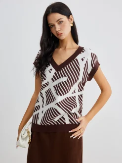 Geometric Contrast Striped Sweater Vest Sweater Vests|Sweaters & Cardigans