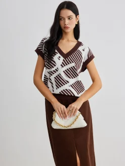 Geometric Contrast Striped Sweater Vest Sweater Vests|Sweaters & Cardigans