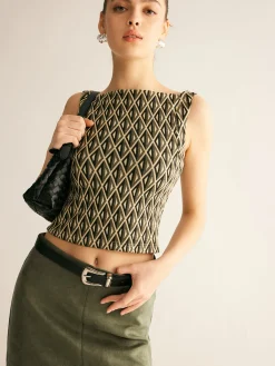 Hot Geometric Pattern Crop Tank Top Crop Tops|Tank Tops & Camis