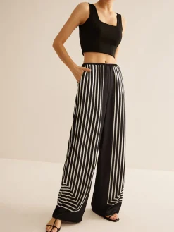 Best Geometric Pinstripe Satin Pants Pants|Matching Sets