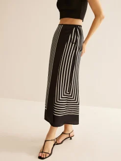 Clearance Geometric Pinstripe Satin Wrap Tie Skirt Skirts|Matching Sets