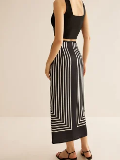 Clearance Geometric Pinstripe Satin Wrap Tie Skirt Skirts|Matching Sets
