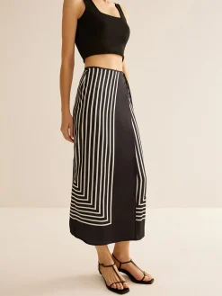 Clearance Geometric Pinstripe Satin Wrap Tie Skirt Skirts|Matching Sets