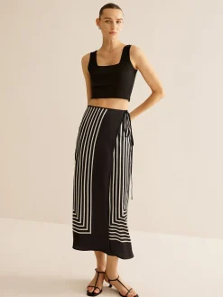 Clearance Geometric Pinstripe Satin Wrap Tie Skirt Skirts|Matching Sets