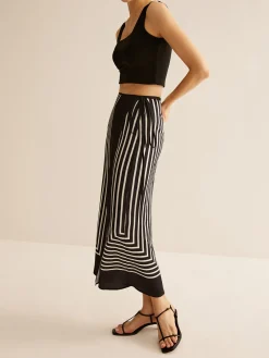 Clearance Geometric Pinstripe Satin Wrap Tie Skirt Skirts|Matching Sets