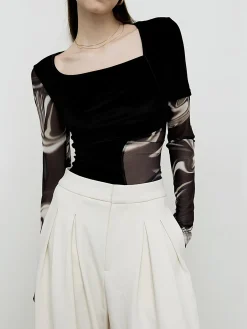 Sale Geometric Printed Mesh Jersey Top T-shirts|Tops