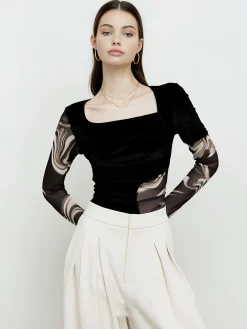 Sale Geometric Printed Mesh Jersey Top T-shirts|Tops