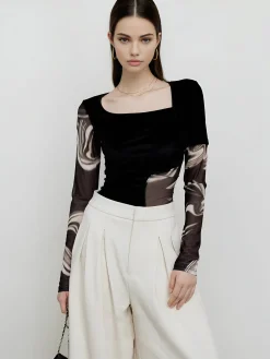 Sale Geometric Printed Mesh Jersey Top T-shirts|Tops