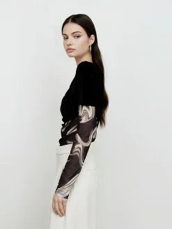Sale Geometric Printed Mesh Jersey Top T-shirts|Tops