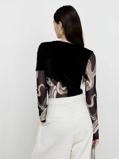 Sale Geometric Printed Mesh Jersey Top T-shirts|Tops