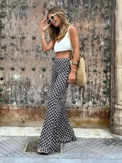 Hot Geometrical Print Flare Pants Pants|Bottoms