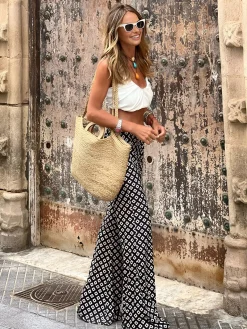 Hot Geometrical Print Flare Pants Pants|Bottoms