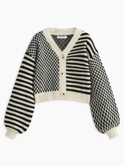 Discount Geometric-Pattern Crop Knit Outerwear Sweater Tops|Outerwear