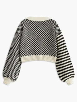 Discount Geometric-Pattern Crop Knit Outerwear Sweater Tops|Outerwear