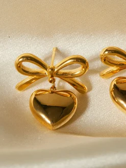 Gift Ribbon Bow Heart Dangle Earrings Earrings|Accessories