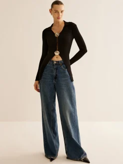 Discount Glossy-Ring  Ribbed Slim Cardigan Cardigans|Sweaters & Cardigans