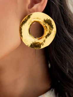 Outlet Gold Textured Metal Round Stud Earrings Earrings|Accessories