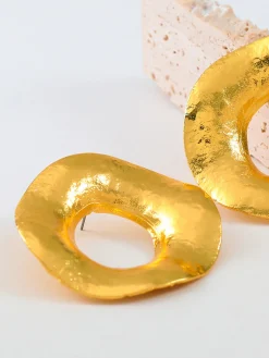 Outlet Gold Textured Metal Round Stud Earrings Earrings|Accessories