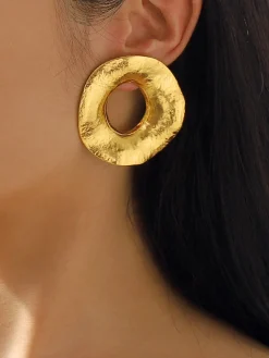 Outlet Gold Textured Metal Round Stud Earrings Earrings|Accessories