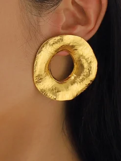Outlet Gold Textured Metal Round Stud Earrings Earrings|Accessories