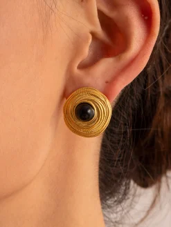 Black Onyx Hoop Earrings Earrings|Accessories