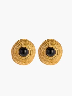 Black Onyx Hoop Earrings Earrings|Accessories