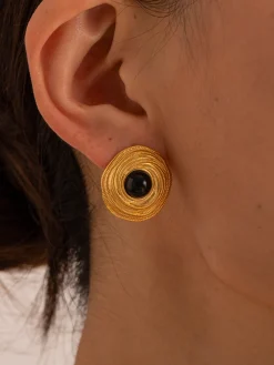 Black Onyx Hoop Earrings Earrings|Accessories