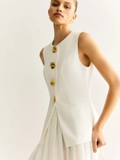 Outlet Golden Button Piping Vest Outerwear|Vests