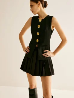 Outlet Golden Button Piping Vest Outerwear|Vests