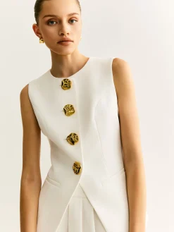 Outlet Golden Button Piping Vest Outerwear|Vests