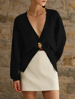 Discount Golden Button Plain Cardigan Cardigans|Sweaters & Cardigans